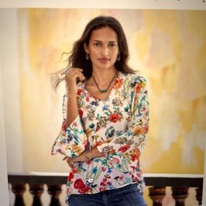 Feathers by Tolani….Sundance Catalog opaque floral blouse